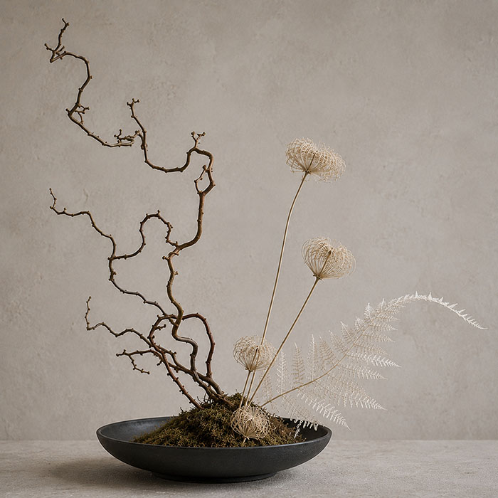 ikebana with bleached florals