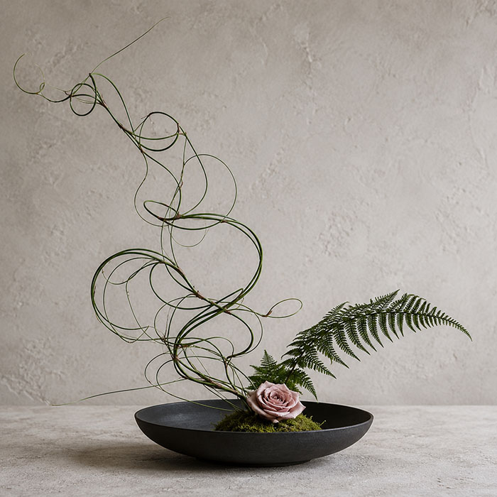 ikebana with preserved flowers